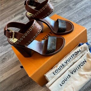 Louis Vuitton Brown and Black Heeled Sandals